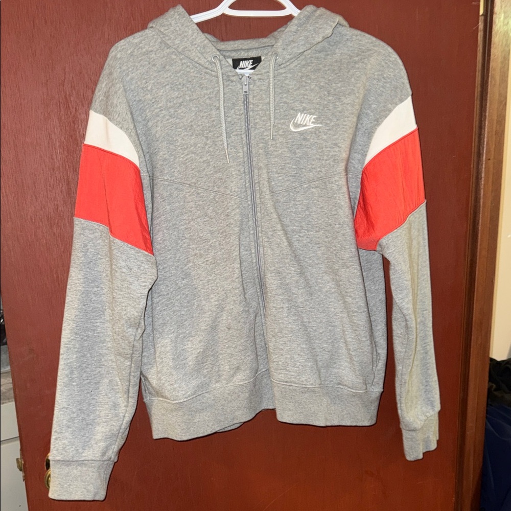 Nike Women’s Gray and Red Hooded Sweater
